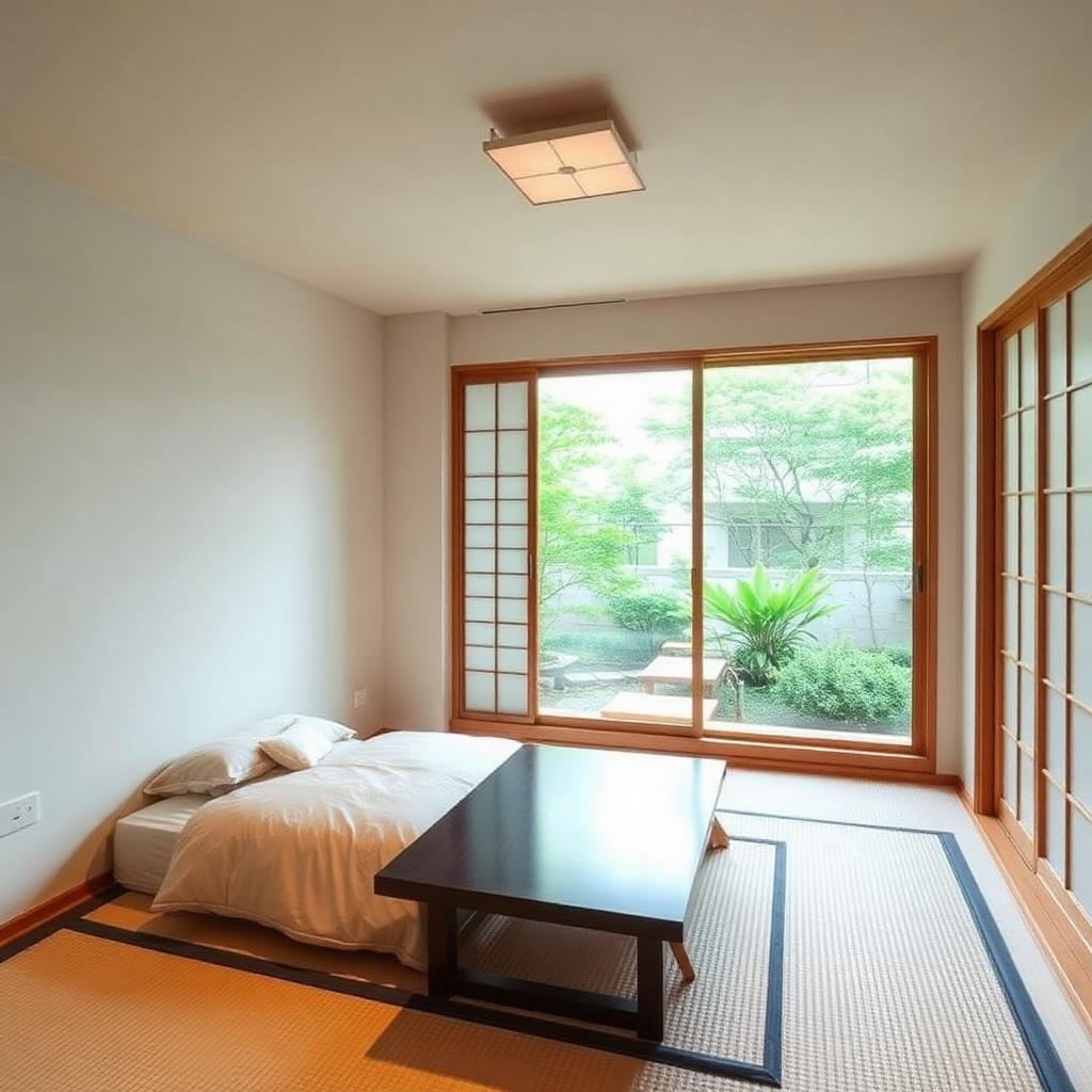 Minimal Japanese ryokan with garden view